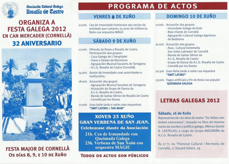 Programa Festa Galega 2012 en Can Mercader