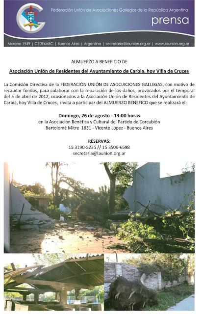 Xantar benéfico a favor da Asociación Residentes del Ayuntamiento de Carbia, hoy Vila de Cruces, en Bos Aires. Xantar benéfico a favor da Asociación Residentes del Ayuntamiento de Carbia, hoy