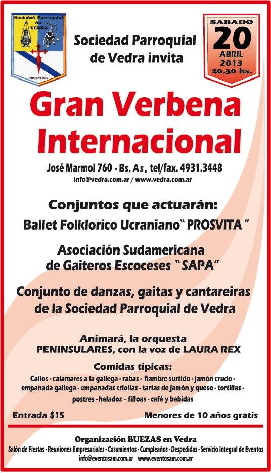 Gran Verbena Internacional 2013 na Sociedad Parroquial de Vedra en Bos Aires Gran Verbena Internacional 2013 na Sociedad Parroquial de Vedra en Bos Aires