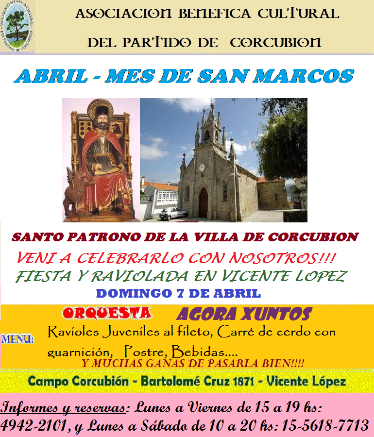 Festa do mes de San Marcos, na A.B.C. do Partido de Corcubión de Bos Aires