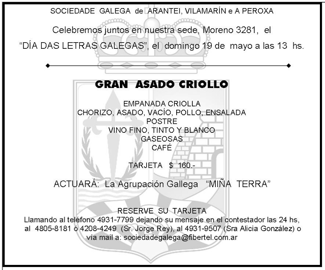 Gran Asado Criollo - Día das Letras Galegas 2013 en la Sociedade Galega de Arant
