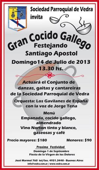 Gran Cocido Galego do Santiago Apóstolo na Sociedad Parroquial de Vedra de Bos Aires Gran Cocido Galego do Santiago Apóstolo na Sociedad Parroquial de Vedra de Bos Aires
