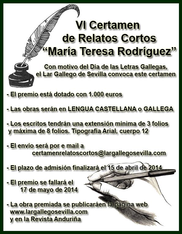 VI Certame de relatos curtos "María Teresa Rodríguez" do Lar Gallego de Sevilla