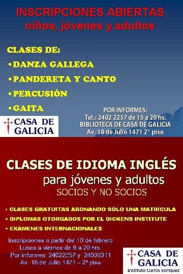 Cursos 2014 de inglés e música e baile galegos da Casa de Galicia de Montevideo