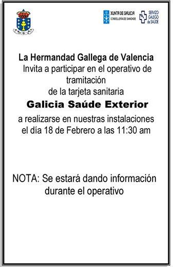Tramitación da Tarxeta Galicia Saúde Exterior na Hermandad Gallega de Valencia