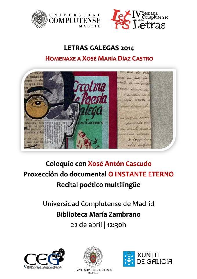 Homenaje a Xosé María Díaz Castro-Día das Letras Galegas 2014, en la Universidad Complutense de Madrid