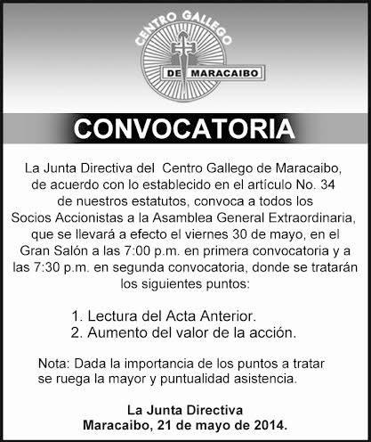 Asemblea Xeral Ordinaria 2014 do Centro Gallego de Maracaibo Asemblea Xeral Ordinaria 2014 do Centro Gallego de Maracaibo