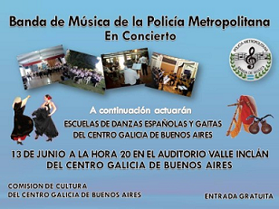 Concerto da Banda de música da Policía Metropolitana, no Centro Galicia de Bos Aires