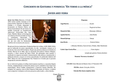 Concierto de guitarra y ponencia "En torno a la música", de Javier Ares Yebra, en el Centro Betanzos de Buenos Aires