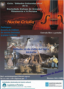 Noite crioula na Sociedade Galega de Arantei, Vilamarín e A Peroxa de Bos Aires