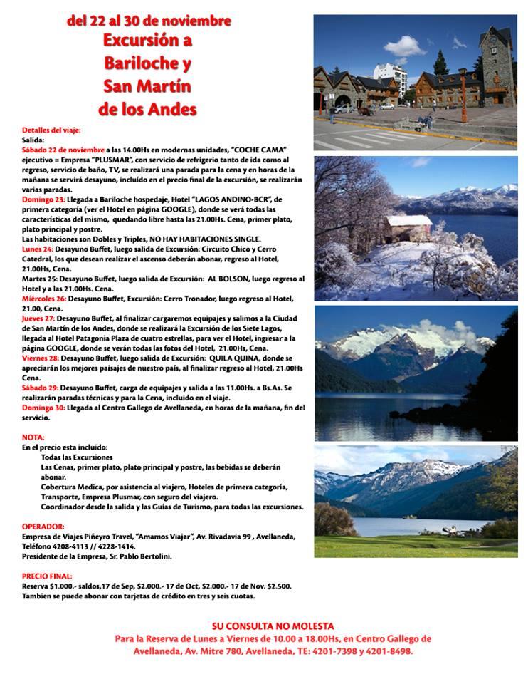 Excursión a Bariloche y San Martín de los Andes, del Centro Gallego de Avellaneda