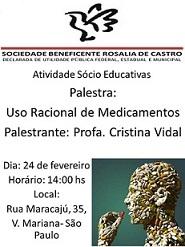Conferencia "Uso racional de medicamentos", na Sociedade Beneficente Rosalía de Castro de São Paulo