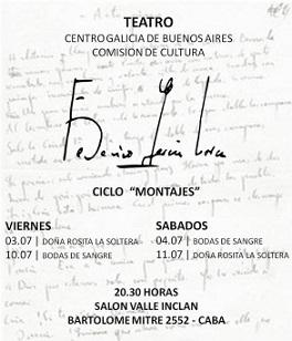 Ciclo 'Montaxes: Federico García Lorca', no Centro Galicia de Bos Aires Ciclo 'Montaxes: Federico García Lorca', no Centro Galicia de Bos Aires