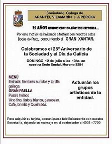 Día de Galicia & 25º Aniversario da Sociedade Galega de Arantei, Vilamarín e A Peroxa de Bos Aires