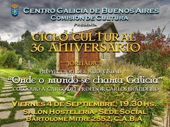 Ciclo cultural 36º aniversario do Centro Galicia de Bos Aires - Xornada 1: 'Onde o mundo se chama Galicia' Ciclo cultural 36º aniversario do Centro Galicia de Bos Aires - Xornada 1: 'Onde o mundo se chama Galicia'