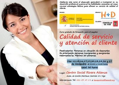 Curso gratuito de formación para el empleo: "Calidad de servicio y atención al cliente", en Vigo