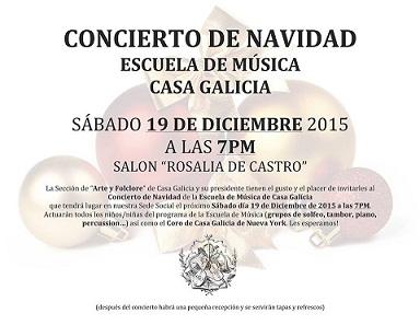 Concerto do Nadal 2015 da Escola de música da Casa Galicia de Nova York