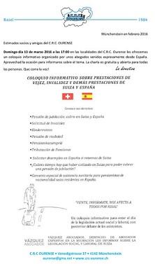 Charla informativa sobre prestaciones sociolaborales de Suiza y España, en el CRC Ourense de Basilea