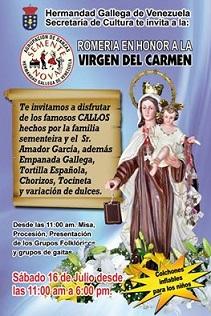 Romaría 2016 en honor á Virxe do Carme na Hermandad Gallega de Venezuela en Caracas