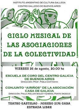 Ciclo musical de las Asociaciones de la colectividad gallega, en Buenos Aires