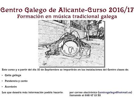 Cursos 2016-2017 de música tradicional galega, no Centro Galego de Alacant Cursos 2016-2017 de música tradicional galega, no Centro Galego de Alacant