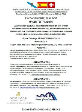 Charla '¿Es conveniente hacer testamento?', en Zürich