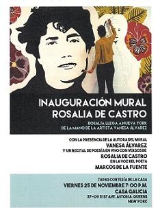 Inauguración do mural de Rosalía de Castro na Casa Galicia de Nova York