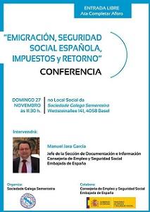 Conferencia 'Emigración, Seguridad Social española, impuestos y retorno', en Basilea