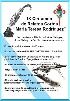 IX Certame de relatos curtos "María Teresa Rodríguez" do Lar Galego de Sevilla IX Certame de relatos curtos "María Teresa Rodríguez" do Lar Galego de Sevilla