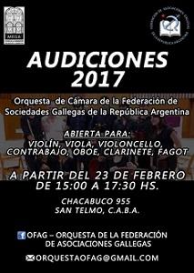 Audicións 2017 para a Orquestra de Cámara da Federación de Asociaciónes Gallegas de la República Argentina 