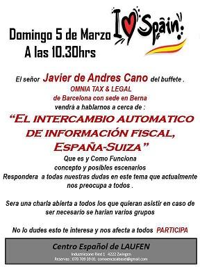 Charla informativa "O intercambio automático de información fiscal España-Suíza", en Laufen
