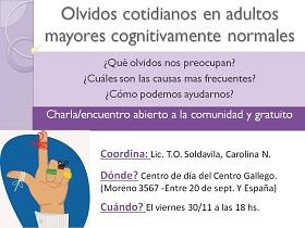 Charla informativa 'Olvidos cotidianos en adultos mayores cognitivamente normales', en Mar del Plata Charla informativa 'Olvidos cotidianos en adultos mayores cognitivamente normales', en Mar del Plata