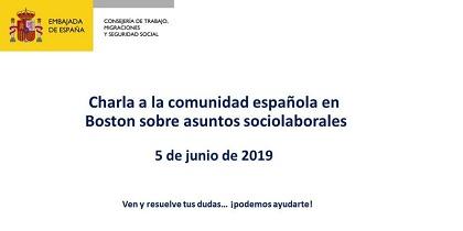 Charla á comunidade española en Boston sobre asuntos sociolaborais