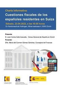 Charla informativa 'Cuestiones fiscales de los españoles residentes en Suiza', en Zürich