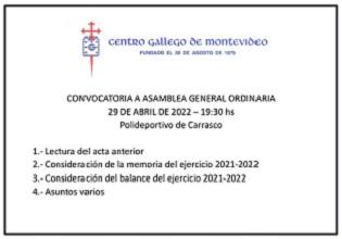 Asemblea xeral ordinaria 2022 do Centro Gallego de Montevideo Asemblea xeral ordinaria 2022 do Centro Gallego de Montevideo