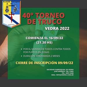 40º Torneo de Truco - Vedra 2022, en Bos Aires