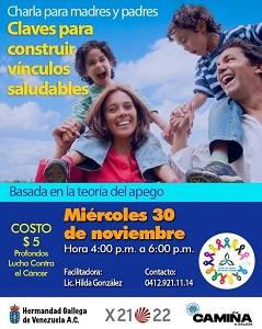 Charla para nais e pais "Claves para construír vínculos saudables", en Caracas