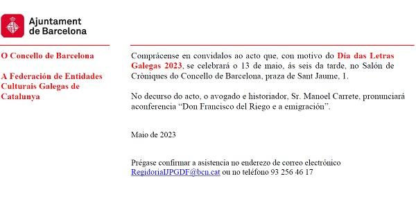 Día das Letras Galegas 2023 da FEGALCAT, en Barcelona