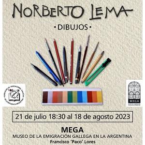 Exposición de debuxos de Norberto Lema, en Bos Aires
