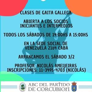 Clases de gaita galega 2024 da A.B.C. do Partido de Corcubión en Bos Aires