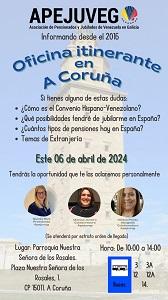 Oficina itinerante da Asociación de Pensionados y Jubilados de Venezuela en Galicia - APEJUVEG, na Coruña