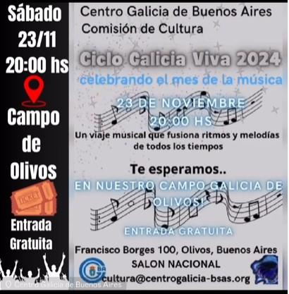 Gran noite musical para celebrar o mes da música no Centro Galicia de Bos Aires