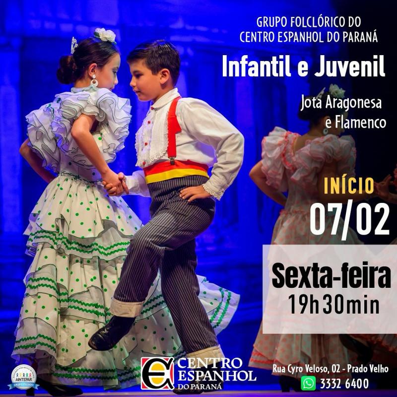 Curso infantil y juvenil de jota aragonesa y flamenco en el Centro Espanhol de Paraná