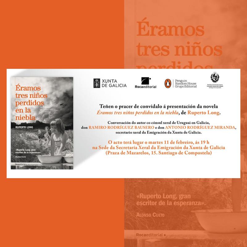 Presentación da novela "Éramos tres niños perdidos en la niebla", de Ruperto Long, na sede da secretaría xeral da Emigración Presentación da novela "Éramos tres niños perdidos en la niebla", de Ruperto Long, na sede da secretaría xeral da Emigración