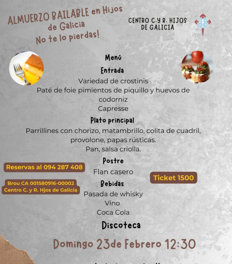 Almorzo bailable no Centro Cultural e Recreativo "Hijos de Galicia" de Montevideo