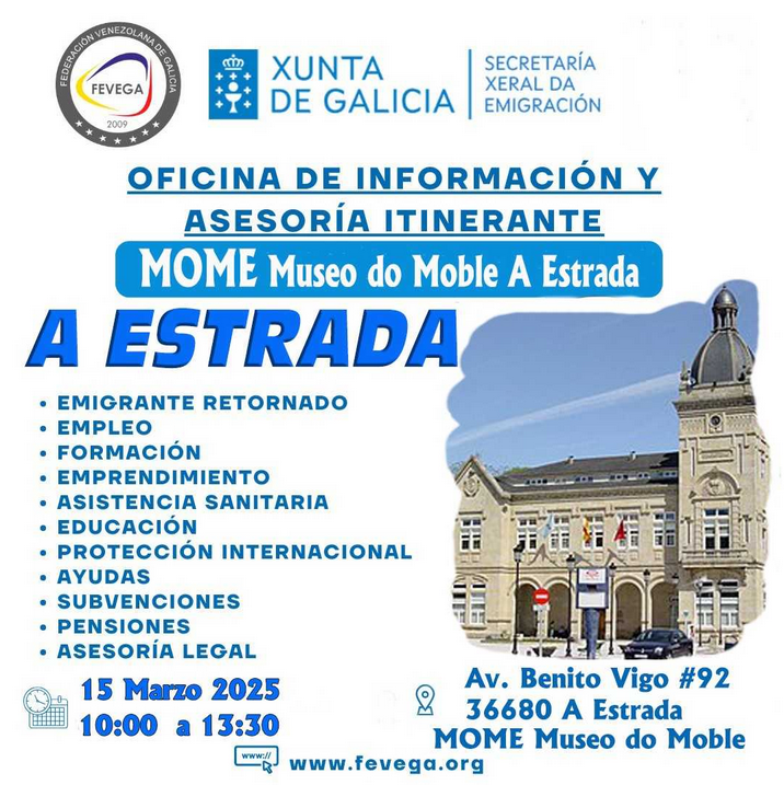 Oficina de Información y Asesoría Itinerante de la Federación Venezolana de Galicia (FEVEGA) en A Estrada