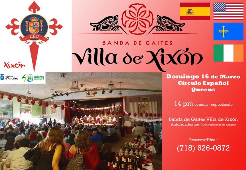 Actuación da banda de gaitas "Villa de Xixón" no Centro Español de Queens