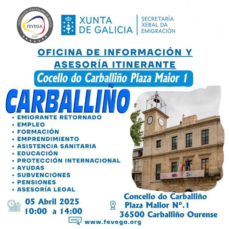 Oficina de Información y Asesoría Itinerante de la Federación Venezolana de Galicia (FEVEGA) en O Carballiño Oficina de Información y Asesoría Itinerante de la Federación Venezolana de Galicia (FEVEGA) en O Carballiño