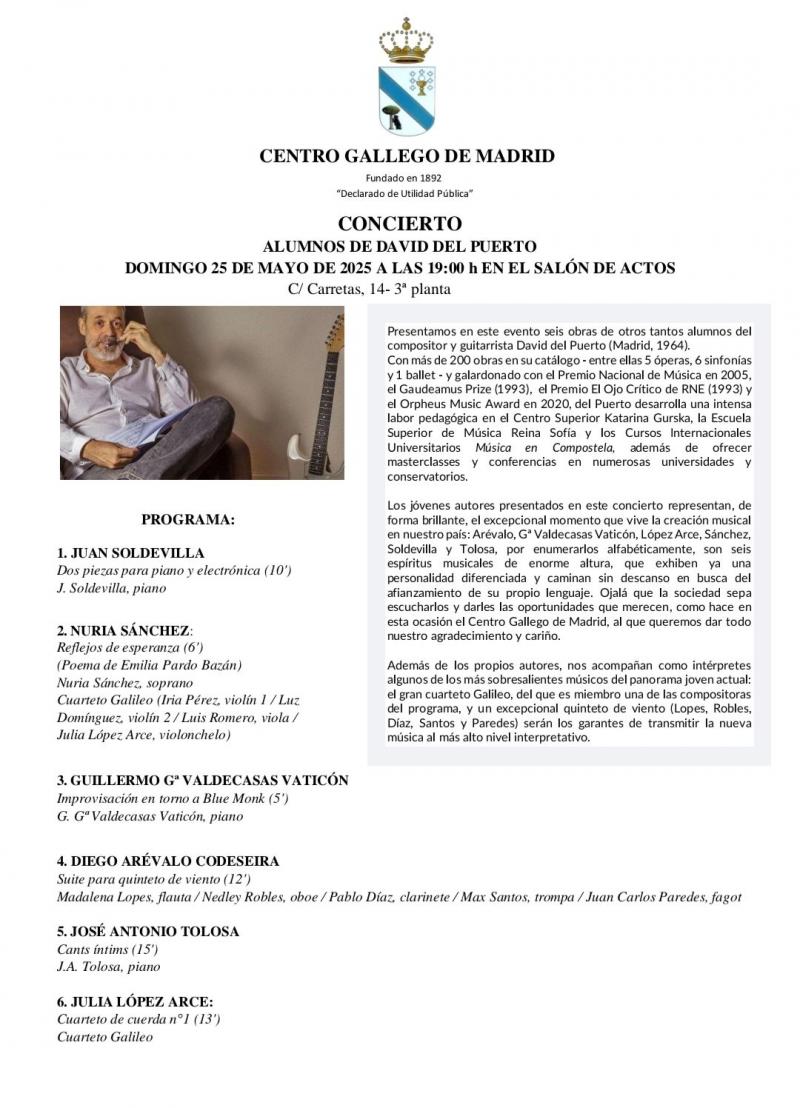 Concerto "Alumnos de David del Puerto" no Centro Galego de Madrid