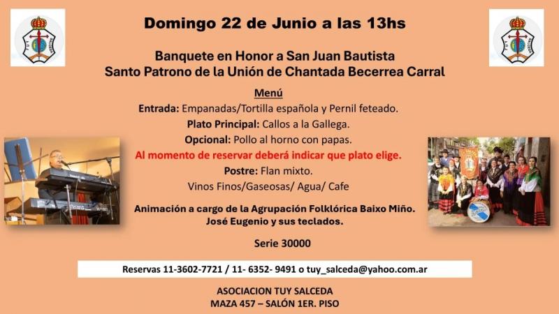 Banquete na honra a San Xoán Bautista na Asociación Tui-Salceda de Bos Aires